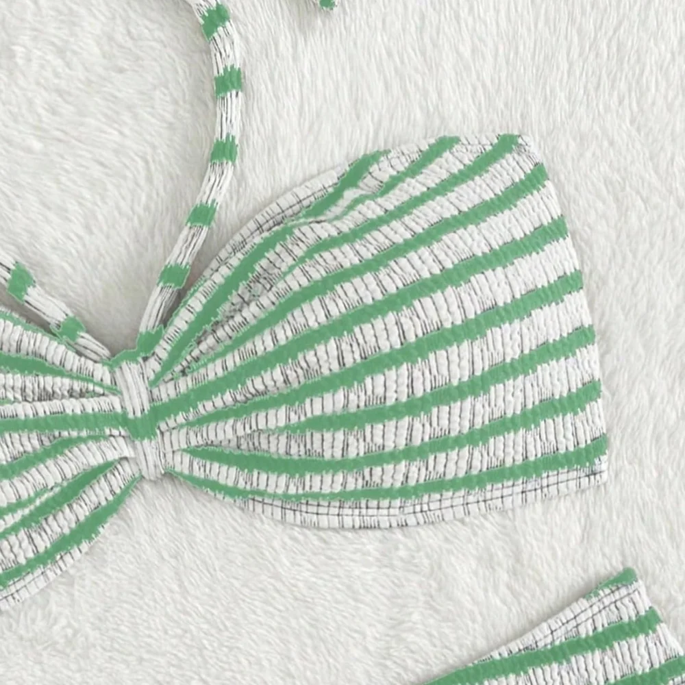 Green Striped Women's Two-Piece Swimsuit - Picture 3 of 4